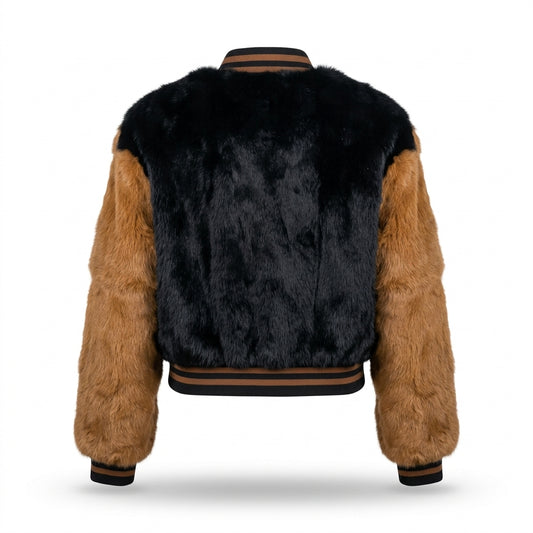 Kashani Women’s Black/Whisky Rabbit Cropped Bomber Jacket