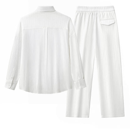 Crinkle Texture Shirt & Pant Set WHITE