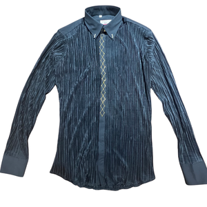 Lorenzzo Franco Pleated Gold Crystal Button Up Shirt - Dudes Boutique