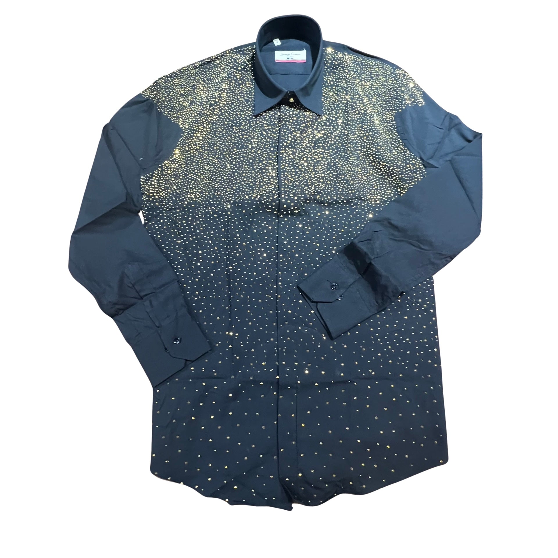 Lorenzzo Franco Black Gold Crystal Button Up Shirt - Dudes Boutique