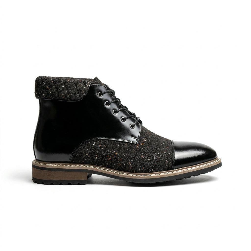 Giovanni 'Stuart' Black Tweed Cap-Toe Boots