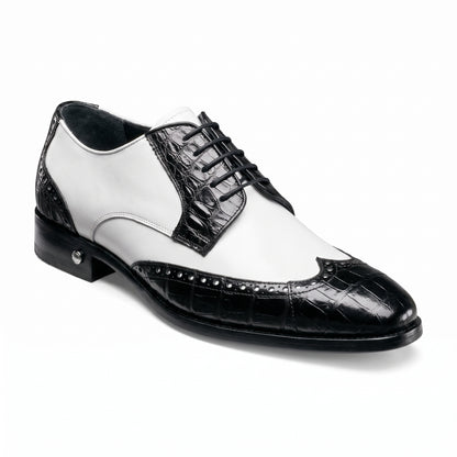 Lombardy Caiman Belly & Calfskin Wingtip Shoes -White/Black