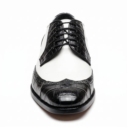 Lombardy Caiman Belly & Calfskin Wingtip Shoes -White/Black
