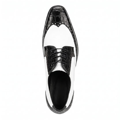 Lombardy Caiman Belly & Calfskin Wingtip Shoes -White/Black