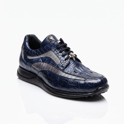 Mauri 8453 Wonder Blue / Grey Hornback Baby Croc / Ostrich Leg Sneakers