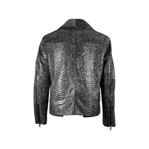 Kashani Men's Distressed Grey Color %100 Python Skin Biker Jacket