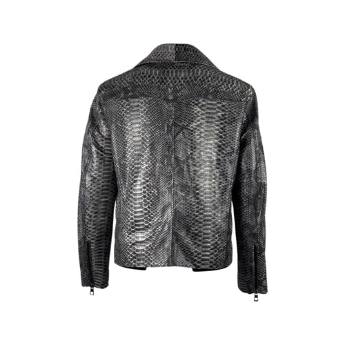 Kashani Men's Distressed Grey Color %100 Python Skin Biker Jacket - Dudes Boutique