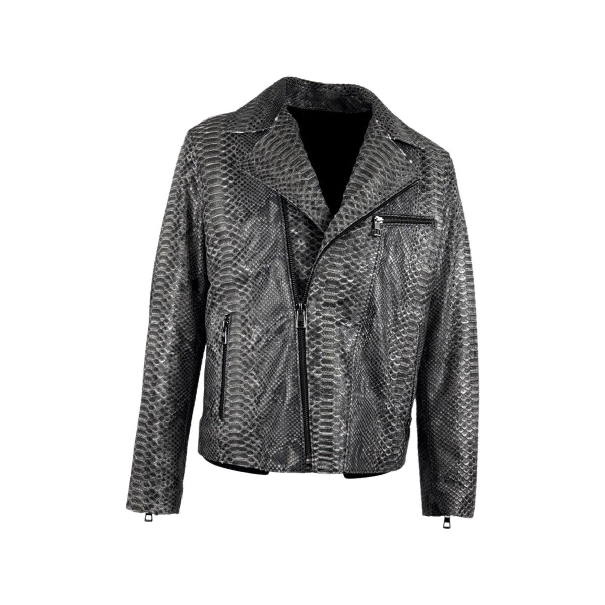 Womens Snakeskin Jacket Python Leather Jacket Black Glossy 