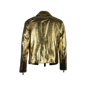 Kashani Gold Color %100 Python Skin Biker Jacket - Dudes Boutique