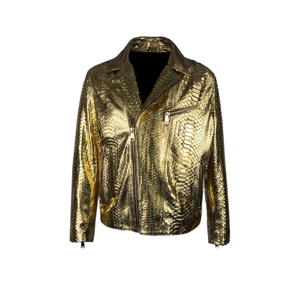 Kashani Gold Color %100 Python Skin Biker Jacket - Dudes Boutique