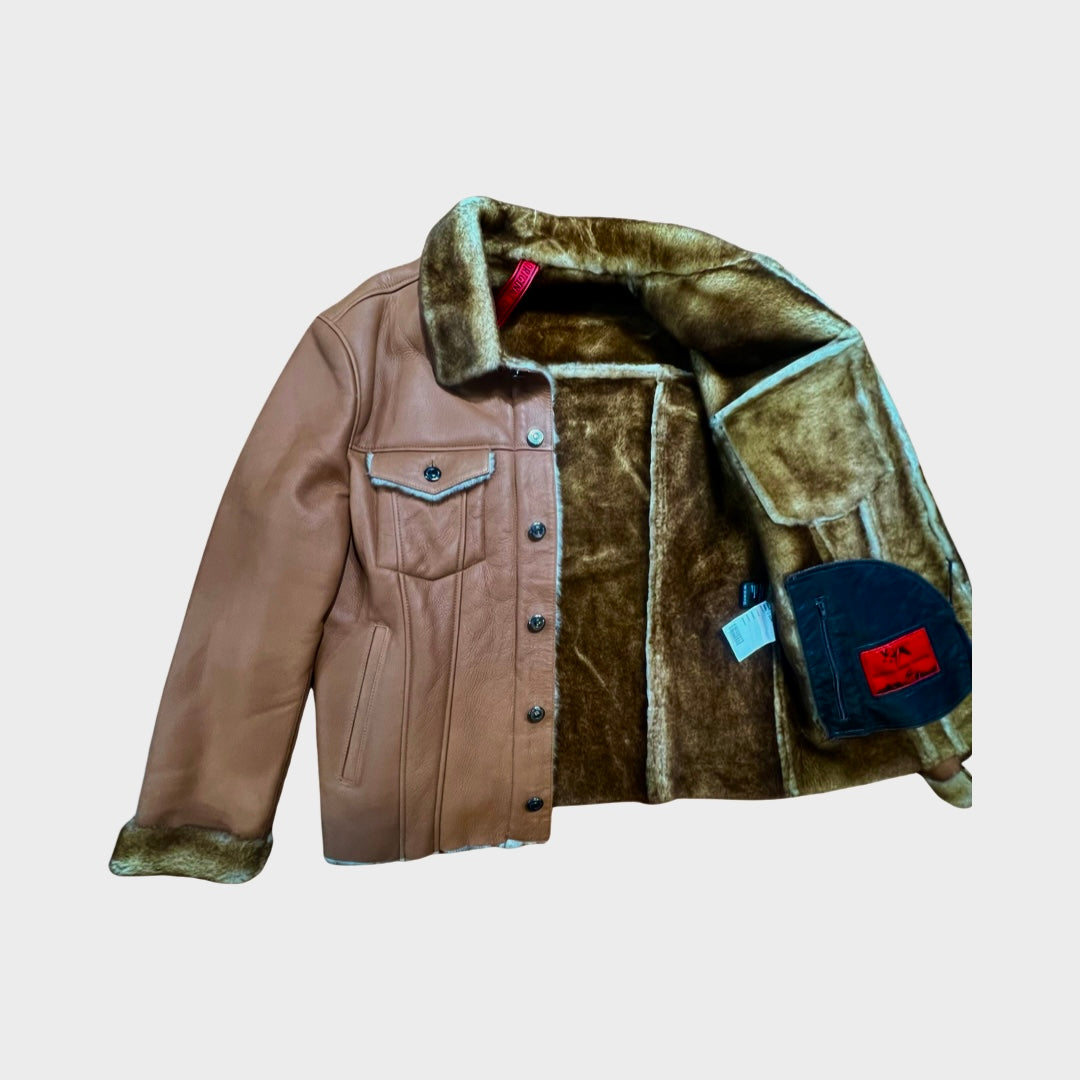 Goose Country Cognac Double Pocket Bomber Shearling Coat - Dudes Boutique