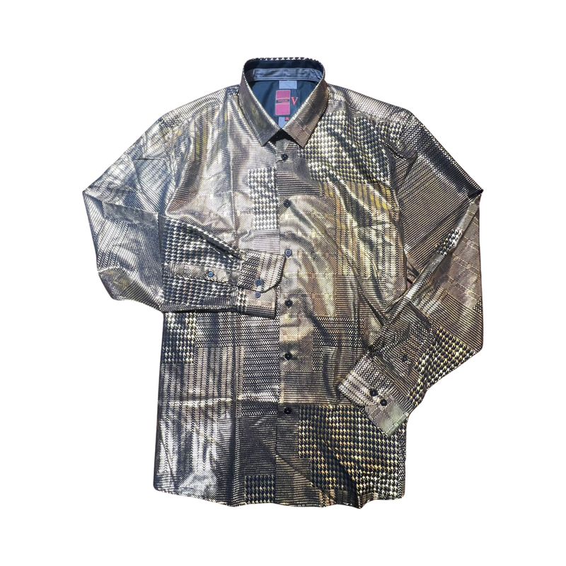 Vassari Black & Gold Geometric Button Up Shirt - Dudes Boutique