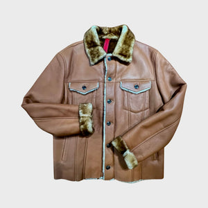 Goose Country Cognac Double Pocket Bomber Shearling Coat - Dudes Boutique