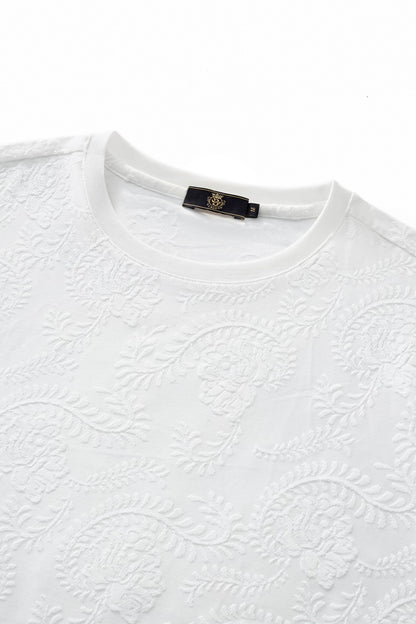 Embossed Paisley Tee – El Baron WHITE