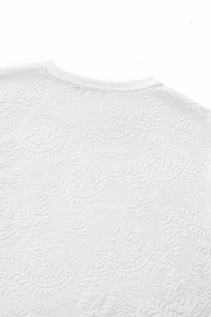 Embossed Paisley Tee – El Baron WHITE