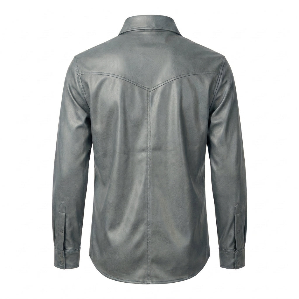LCR Men's LC-L4 Grey PU Leather Shirt
