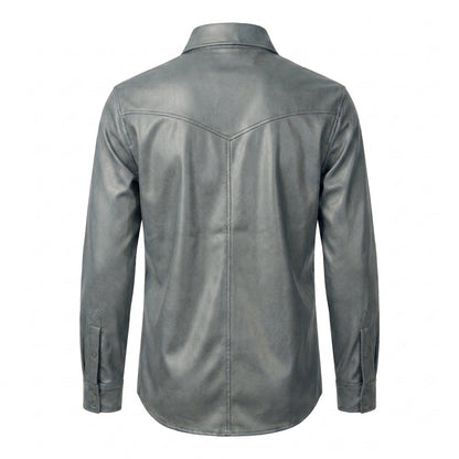 LCR Men's LC-L4 Grey PU Leather Shirt