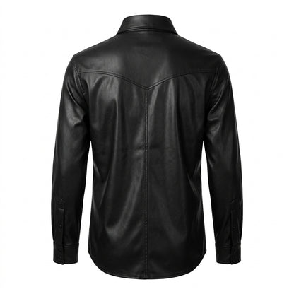 LCR Men's LC-L4 Black PU Leather Shirt