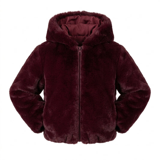 Kashani Kids maroon genuine rabbit fur hooded jacket