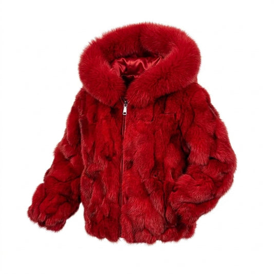 Kashani kids red fox fur hooded jacket