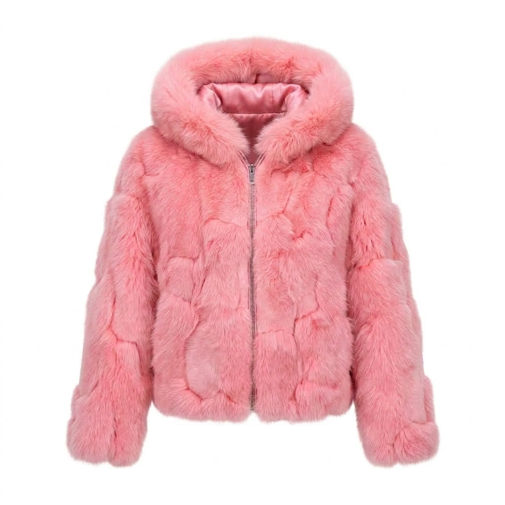 Kashani kids pink fox fur hooded jacket