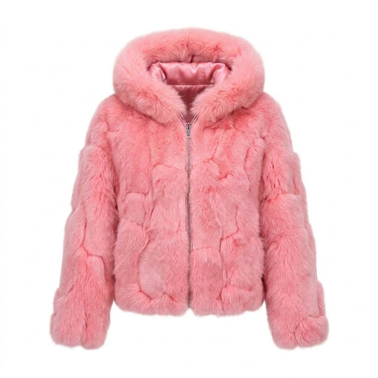 Kashani kids pink fox fur hooded jacket