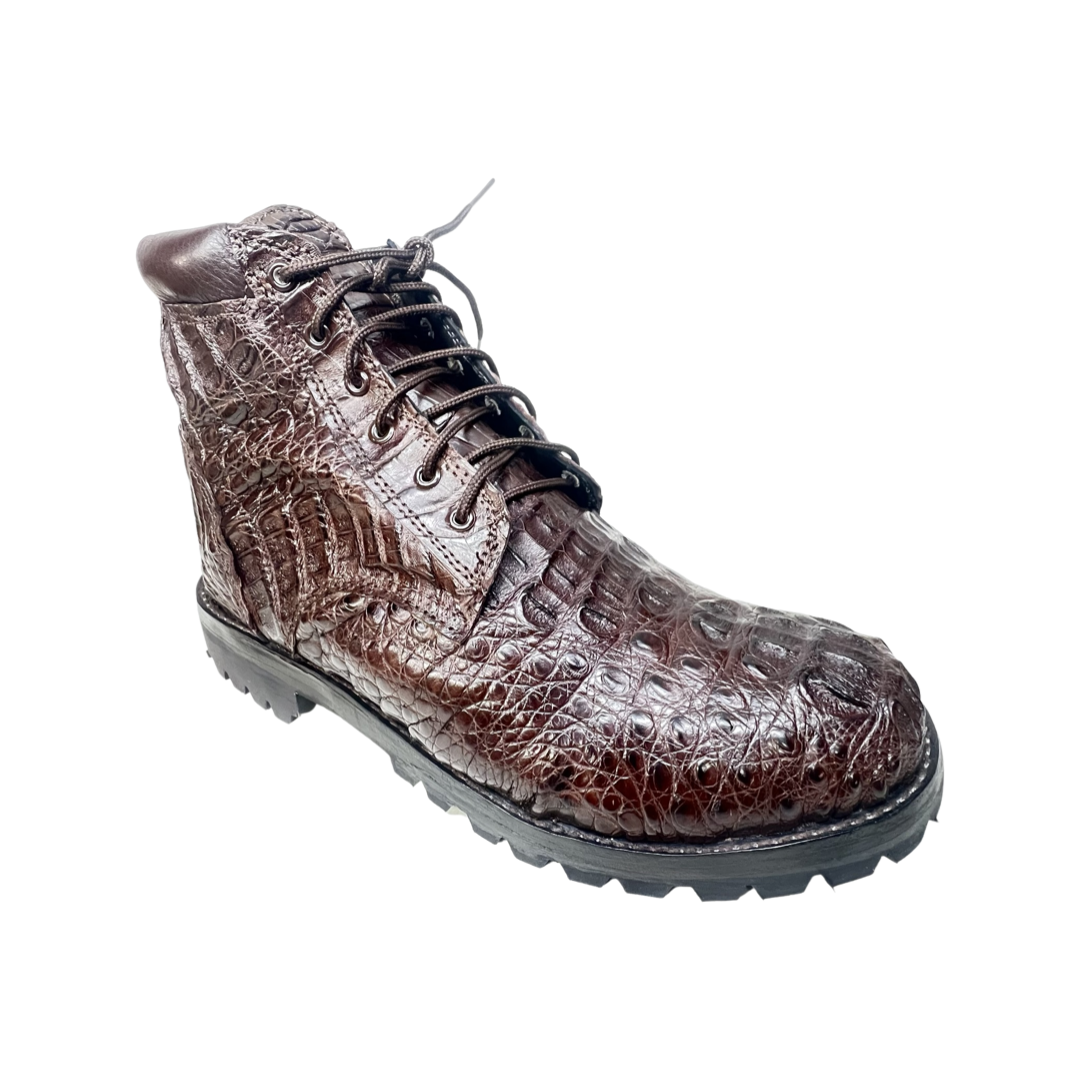 Safari Chocolate Brown All-Over Horn-back Combat Boots - Dudes Boutique