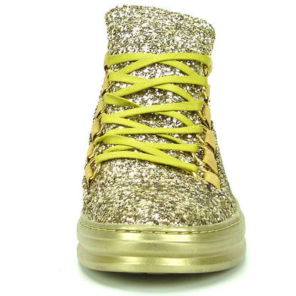 FI-2174-2 Gold Glitter Casual High Top Sneaker Boot Fiesso by Aurelio Garcia