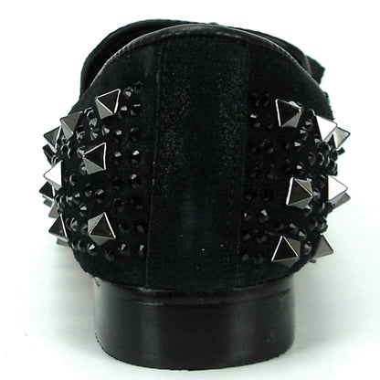 FI-7005-2 Black With Spikes and Rhinestones Fiesso by Aurelio Garcia Suede Slip on