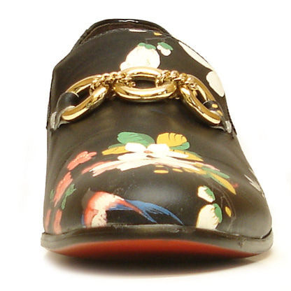 FI-7054 Black Leather Floral Print Fiesso by Aurelio Garcia slip on