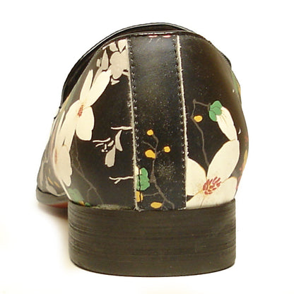 FI-7054 Black Leather Floral Print Fiesso by Aurelio Garcia slip on