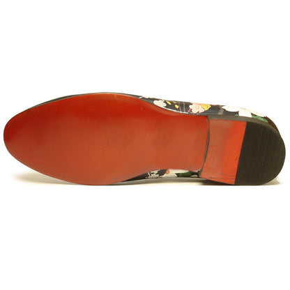 FI-7054 Black Leather Floral Print Fiesso by Aurelio Garcia slip on