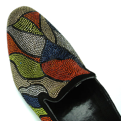 FI-7068 Black Suede With Multi Color Rhinestone Fiesso by Aurelio Garcia