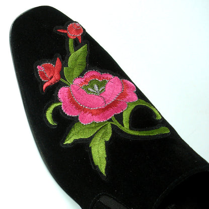 FI-7085 Black Suede with Embroidered Rose Slip on Fiesso by Aurelio Garcia
