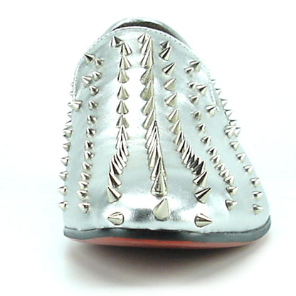 FI-7107 Silver Leather with Silver Spike Slip on Loafer Fiesso by Aurelio Garcia