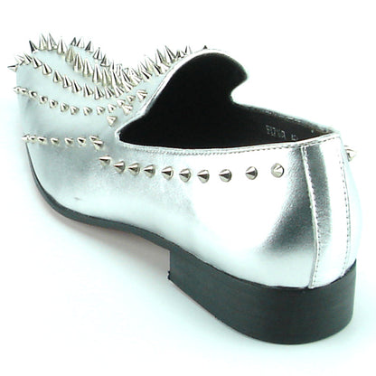 FI-7107 Silver Leather with Silver Spike Slip on Loafer Fiesso by Aurelio Garcia