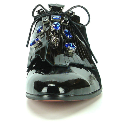 FI-7111 Black Patent over Back Suede Blue Stone Lace up