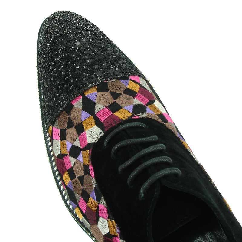 FI-7125 Black Suede Cap toe Glitter Lace up Fiesso by Aurelio Garcia