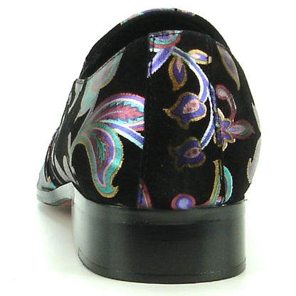 FI-7133 Black Floral Designs Loafer With Metal Tip Fiesso by Aurelio Garcia