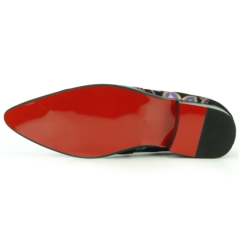 FI-7133 Black Floral Designs Loafer With Metal Tip Fiesso by Aurelio Garcia