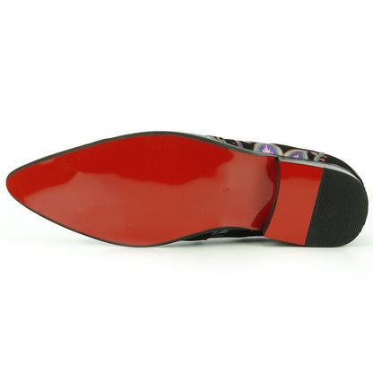FI-7133 Black Floral Designs Loafer With Metal Tip Fiesso by Aurelio Garcia