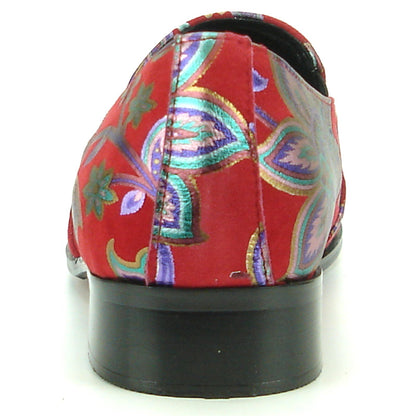 FI-7133 Red Floral Designs Loafer With Metal Tip Fiesso by Aurelio Garcia