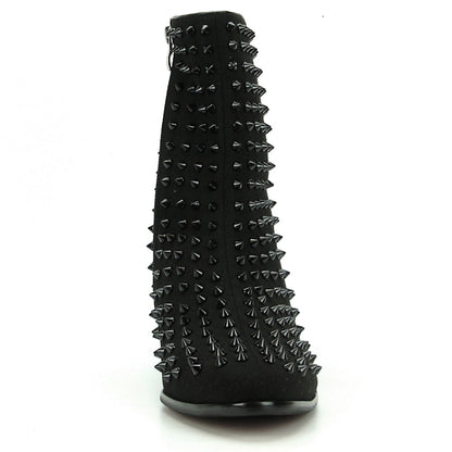 FI-7142 Black Suede Black Spikes Cuban Heel Fiesso by Aurelio Garcia Boot with Side Zipper