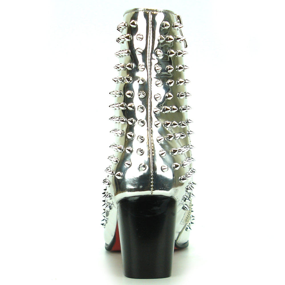 FI-7142 Silver Patent Leather Silver Spikes Cuban Heel Fiesso by Aurelio Garcia Boot