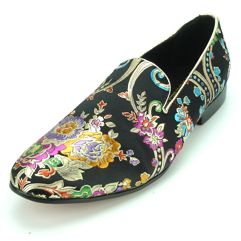 FI-7151 Black Floral Designs Loafer Fiesso by Aurelio Garcia