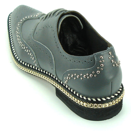 FI-7201 Grey Genuine Leather Lace up Wing Tip Fiesso by Aurelio Garcia