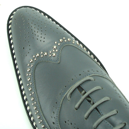 FI-7201 Grey Genuine Leather Lace up Wing Tip Fiesso by Aurelio Garcia