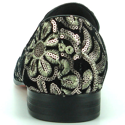 FI-7207 Black Suede with Sequins Slip on Loafer Fiesso by Aurelio Garcia