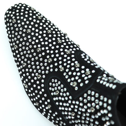 FI-7284 Black Suede Rhinestones Boot with Side Zipper Fiesso by Aurelio Garcia