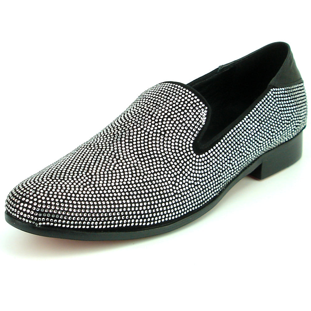 FI-7285-A Black Suede Silver Rhinestones with Slip on Loafer Fiesso by Aurelio Garcia